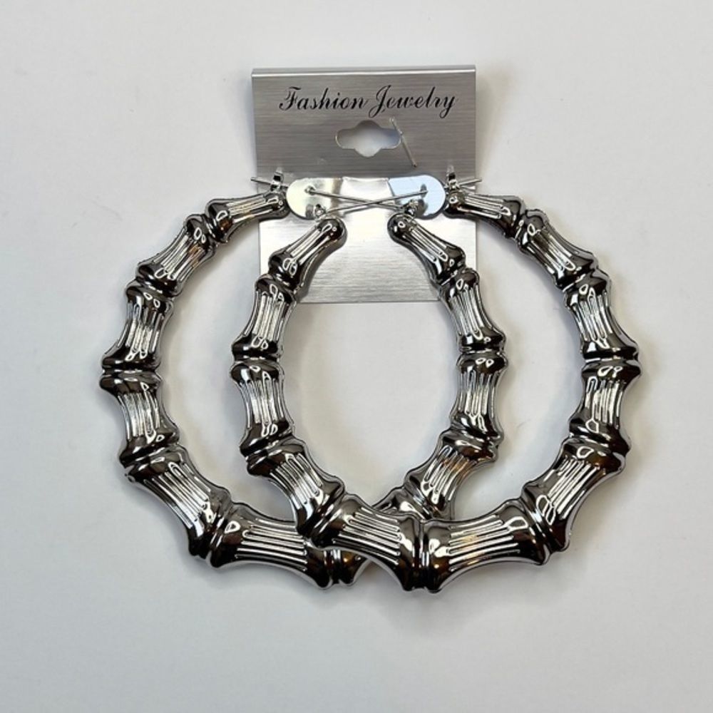 💎🖤✨Silver bamboo hoops 3.5” fashion hoops